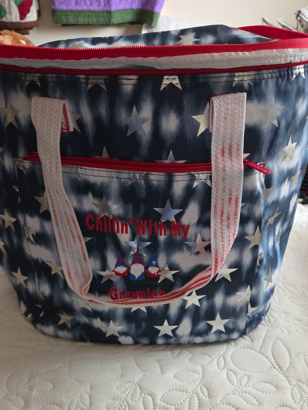 thirty-one Navy Star-Print Tote with Red Accents